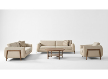 Canapés de luxe, canapé rembourré beige complet et fauteuil trois places assorti, ensemble de trois canapés.