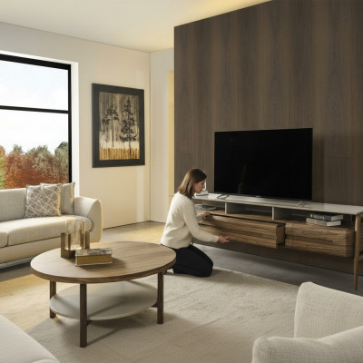 Meuble TV Bas TV Stand Unité murale Buffet Armoire en bois marron Élégant