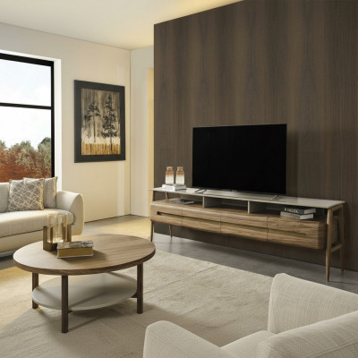 Meuble TV Bas TV Stand Unité murale Buffet Armoire en bois marron Élégant