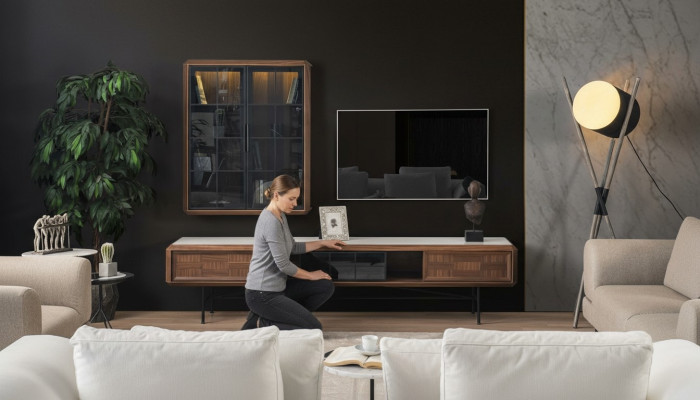 Groupe meuble TV - Buffet TV - Buffet - Armoire 2 pièces en bois brun Étagère