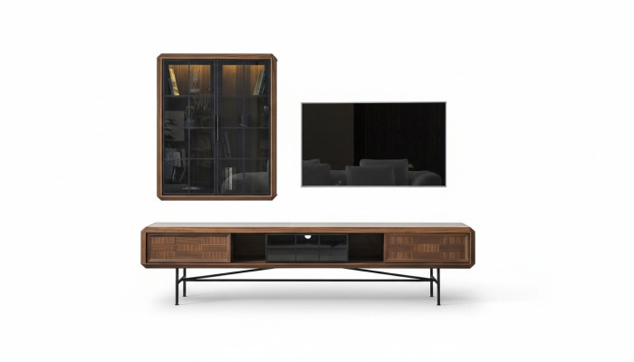 Groupe meuble TV - Buffet TV - Buffet - Armoire 2 pièces en bois brun Étagère