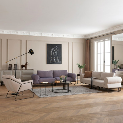 Ensemble de canapé complet en tissu blanc de luxe et entièrement rembourré