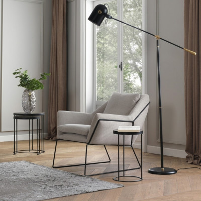 Fauteuil 1 place en tissu - Fauteuil à ailes en polyester gris pour le salon