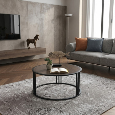 Salle de séjour Table basse Table d'appoint Table en acier inoxydable Meubles Noir Rond