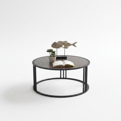 Salle de séjour Table basse Table d'appoint Table en acier inoxydable Meubles Noir Rond