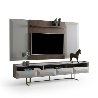 Groupe TV-cabinet Lowboard Meuble TV Buffet Panneau 2 pièces Bois Marron Étagère