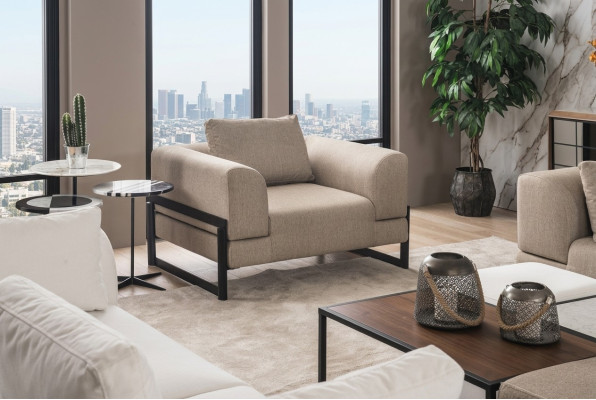 Fauteuil simple en tissu gris en polyester pour une personne, nouveau fauteuil de salon à dossier haut.