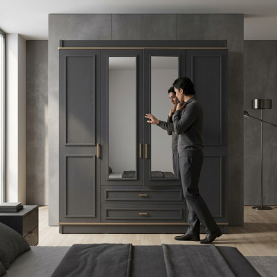 Armoire Armoire pour enfants Armoire en bois Miroir Armoire en bois gris