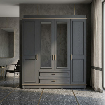 Armoire Armoire pour enfants Armoire en bois Miroir Armoire en bois gris