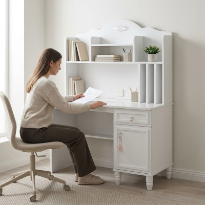 Étagères de bureau moderne Bureau d'ordinateur Bois Blanc Chambre d'enfant Table
