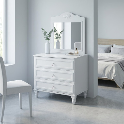 Suite de commode avec miroir Ensemble de chambre en bois blanc Table console