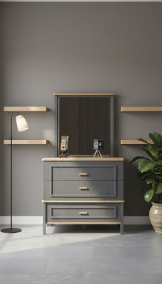 Suite commode avec miroir Chambre en bois Gris Ensemble Table console