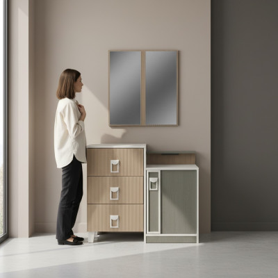 Chambre Commode Suite avec Miroir Bois Marron Ensemble Console