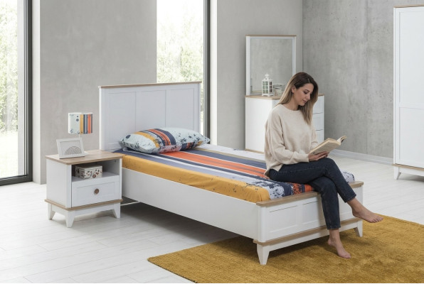 Chambre d'enfants blanche Lit d'enfant Table de chevet Ensemble de lit 2 pièces Bois