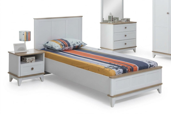 Chambre d'enfants blanche Lit d'enfant Table de chevet Ensemble de lit 2 pièces Bois