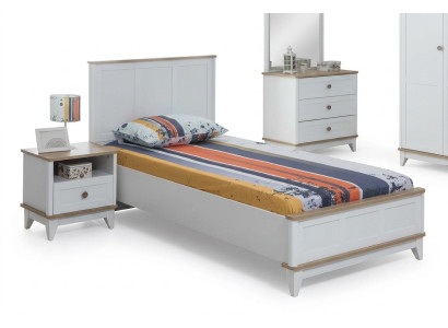Chambre d'enfants blanche Lit d'enfant Table de chevet Ensemble de lit 2 pièces Bois