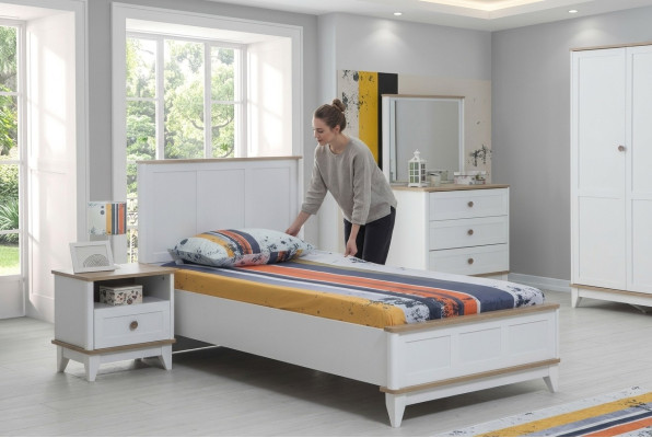 Lit d'enfants Cadre de lit Lit Chambre d'enfants Meubles de chambre d'enfants Blanc Bois