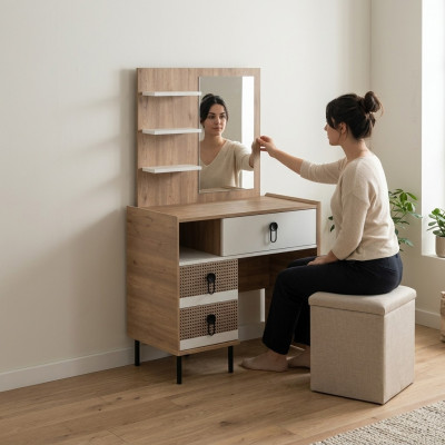 Coiffeuse avec miroir Suite en bois Chambre Marron Ensemble de console