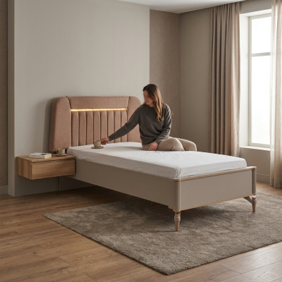 Lit pour enfants Cadre de lit Lit Chambre d'enfants Cadre de lit Rose Tissu LED