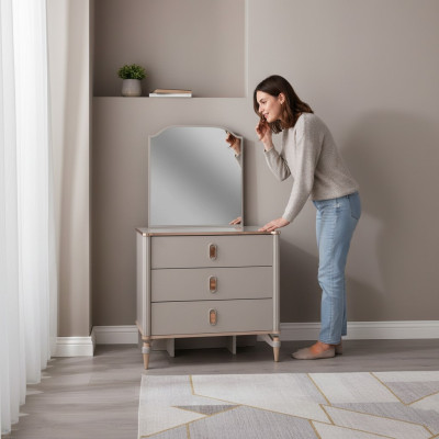 Commode avec miroir Ensemble en bois Chambre d'enfants Beige Console Set