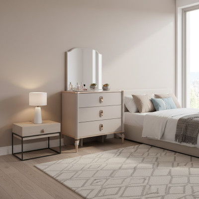 Commode avec miroir Ensemble en bois Chambre d'enfants Beige Console Set