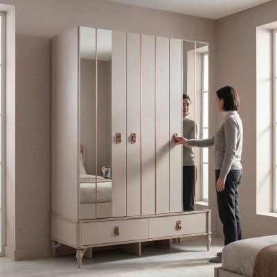 Armoire de luxe Armoire enfant Armoire en bois Armoire beige Miroir