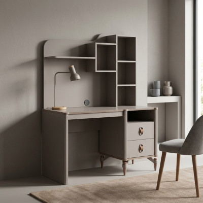 Bureau Bureau d'ordinateur Beige Mobilier de bureau Bois Tablette Étagères