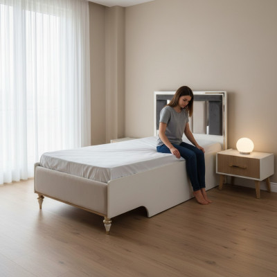 Lit de luxe pour enfants Cadre de lit Lit Chambre d'enfants Cadre de lit en tissu beige