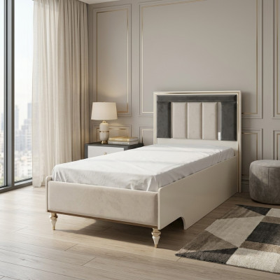 Lit de luxe pour enfants Cadre de lit Lit Chambre d'enfants Cadre de lit en tissu beige