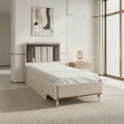 Lit d'enfants Cadre de lit Lit 120cm Chambre d'enfants Cadre de lit en tissu beige