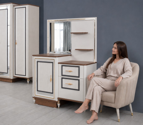 Coiffeuse avec miroir Ensemble de chambre en bois Beige Console Set