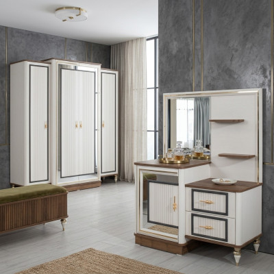 Coiffeuse avec miroir Ensemble de chambre en bois Beige Console Set