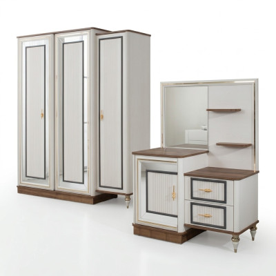 Coiffeuse avec miroir Ensemble de chambre en bois Beige Console Set