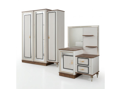 Coiffeuse avec miroir Ensemble de chambre en bois Beige Console Set