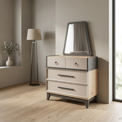 Groupe de commode avec miroir en bois, chambre d'enfant beige, console.