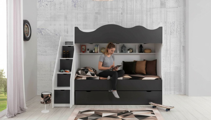 Lit superposé, Lit enfant, Mobilier pour enfants Gris, Ensemble moderne pour enfants