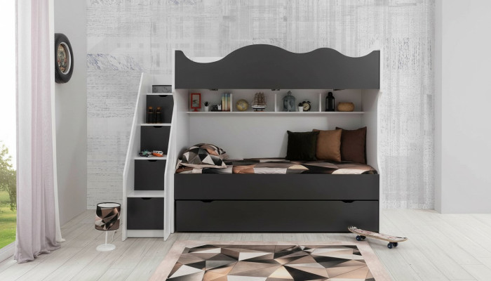 Lit superposé, Lit enfant, Mobilier pour enfants Gris, Ensemble moderne pour enfants