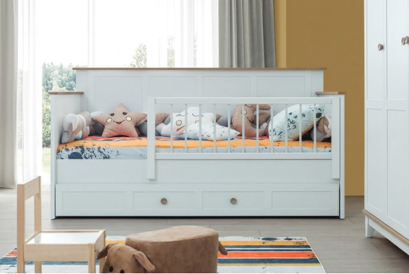 Lit pour enfant, parc pour enfant, lit bébé en bois blanc, lit moderne.