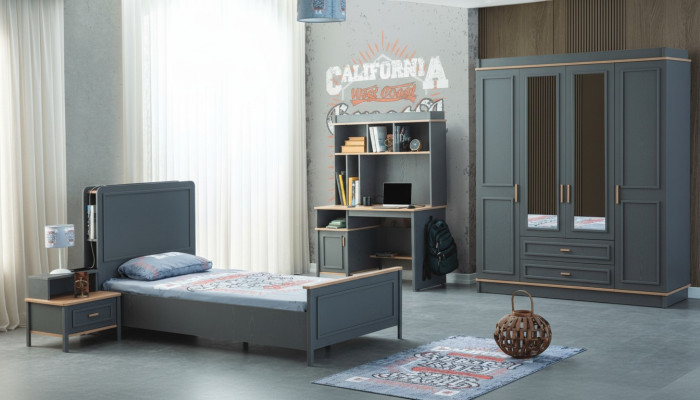 Suite Chambre d'enfants Lit Lit d'enfants Mobilier pour enfants Gris Bois Ensemble 4pcs