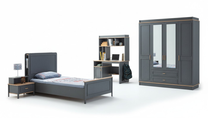Suite Chambre d'enfants Lit Lit d'enfants Mobilier pour enfants Gris Bois Ensemble 4pcs