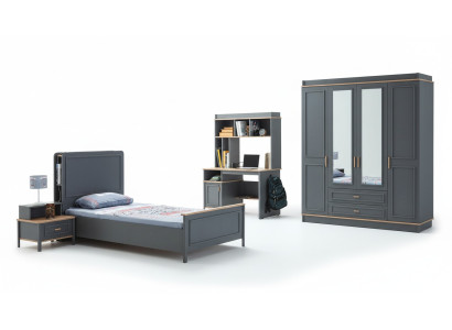 Suite Chambre d'enfants Lit Lit d'enfants Mobilier pour enfants Gris Bois Ensemble 4pcs