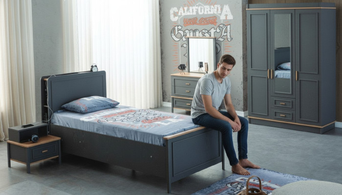 Ensemble de meubles pour enfants pour chambre d'enfants lit enfant lit enfant en bois gris ensemble 5 pièces