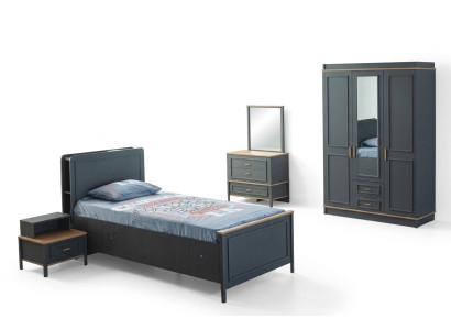 Lit pour enfants Chambre d'enfants Mobilier pour enfants Suite Lit Gris Bois Ensemble 5 pièces