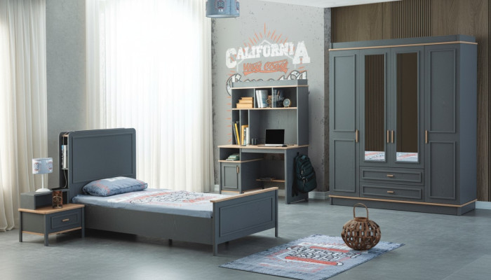 Meubles de chambre d'enfants Lit d'enfants Lit d'enfants Gris Bois Ensemble 4 pièces