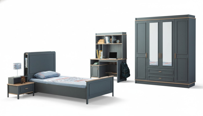 Meubles de chambre d'enfants Lit d'enfants Lit d'enfants Gris Bois Ensemble 4 pièces