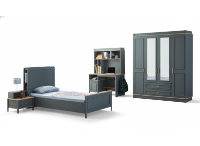 Meubles de chambre d'enfants Lit d'enfants Lit d'enfants Gris Bois Ensemble 4 pièces