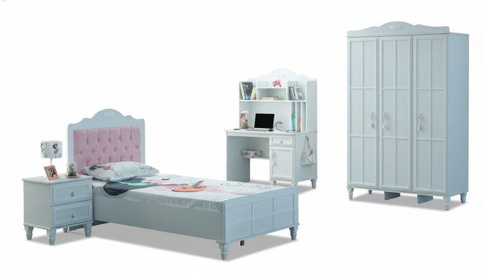 Groupe blanc Lit d'enfants Mobilier pour enfants Chambre d'enfants Lit Bois Ensemble 4 pièces