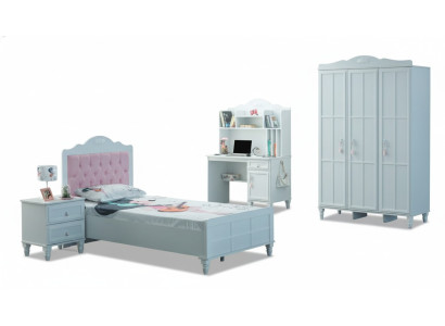 Groupe blanc Lit d'enfants Mobilier pour enfants Chambre d'enfants Lit Bois Ensemble 4 pièces