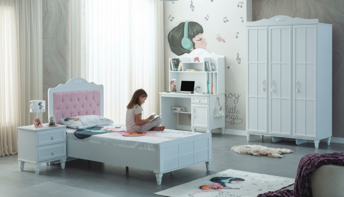 Complet ensemble de meubles pour enfants Lit pour enfants Bois Ensemble 4 pièces Chambre d'enfant Blanc