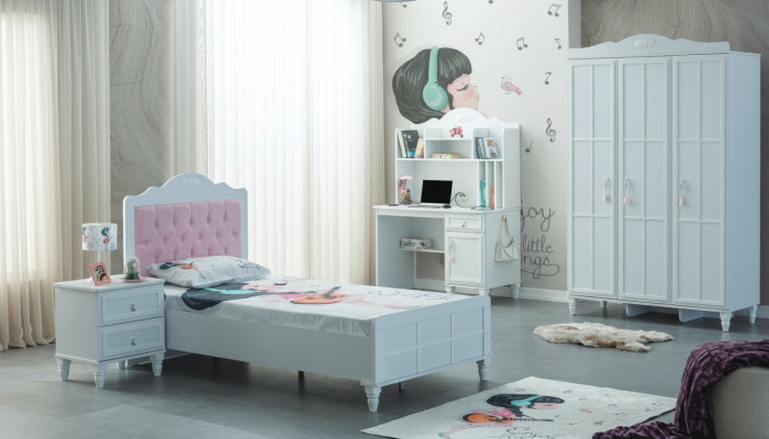 Complet ensemble de meubles pour enfants Lit pour enfants Bois Ensemble 4 pièces Chambre d'enfant Blanc